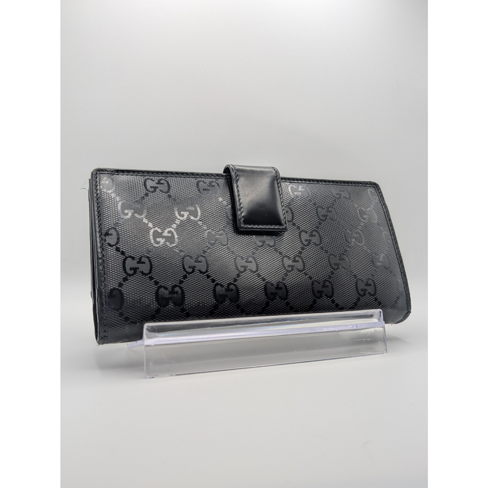 Auth Gucci Implement Black Canvas & Leather Wallet Full Inclusion W/ Box